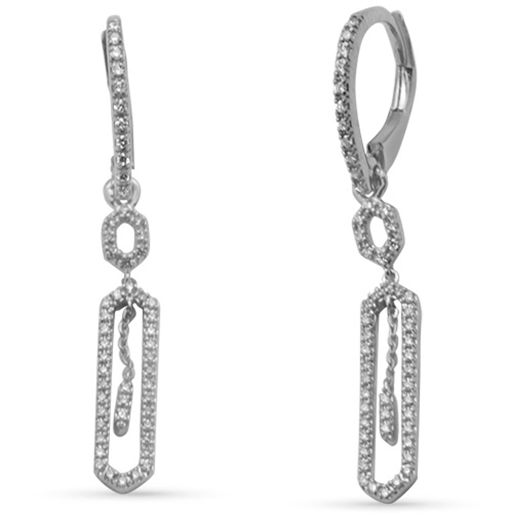 <span style="color:purple">SPECIAL!</span>.29ct G SI 14K White Gold Diamond Paper Clip Dangling Earrings Lever Backings