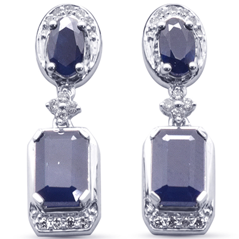 <span style="color:purple">SPECIAL!</span>1.87ct G SI 14K White Gold Diamond & Blue Sapphire Gemstones Earrings