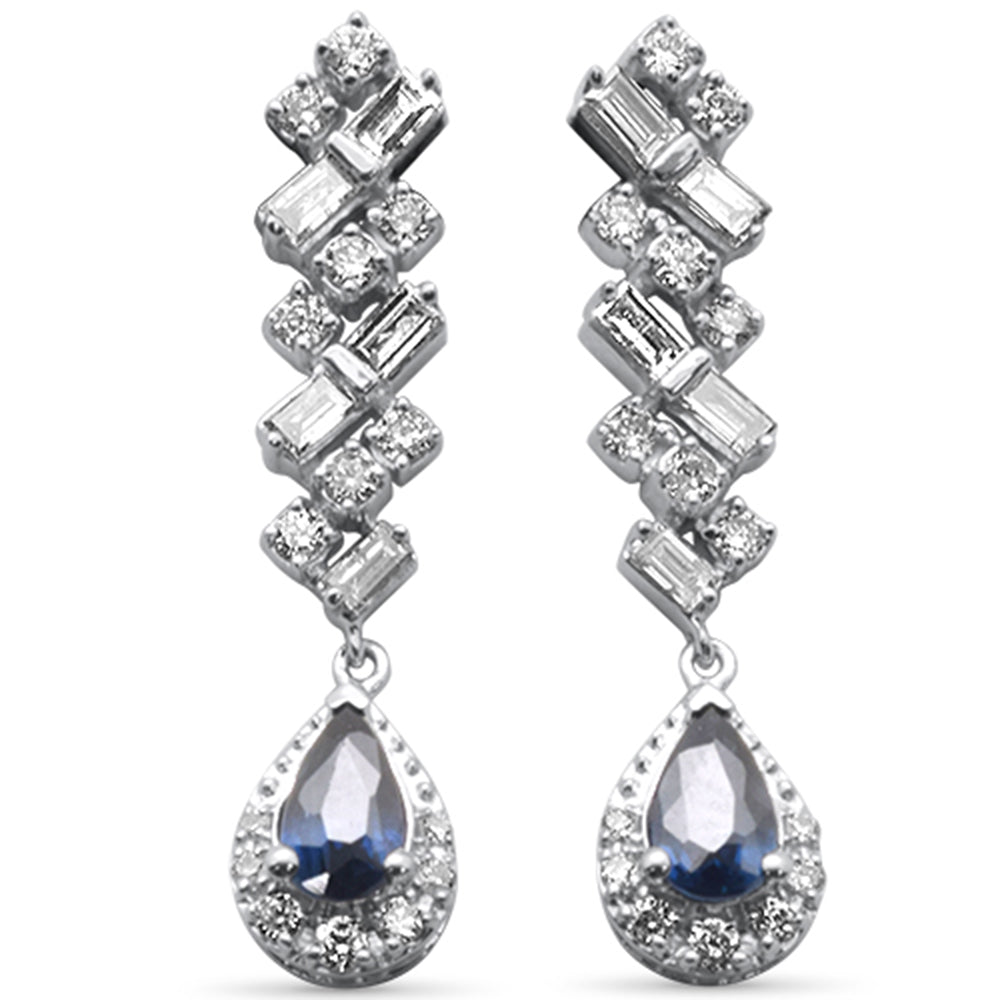 <span style="color:purple">SPECIAL!</span>.97ct G SI 14K White Gold Diamond & Blue Sapphire Gemstones Earrings