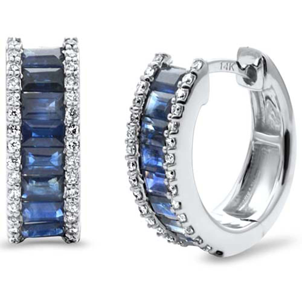 2.27ct G SI 14K White Gold Diamond & Blue Sapphire Gemstones Hoop Earrings