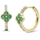 <span style="color:purple">¡ESPECIAL!</span> Pendientes de aro de oro amarillo de 14K con diamantes y esmeraldas de .45ct G SI