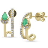 <span style="color:purple">SPECIAL!</span> .52ct G SI 14K Yellow Gold Diamond & Emerald Gemstones Double Shank J Hoop Earrings