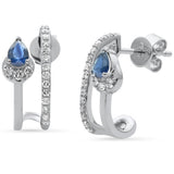 .60ct G SI 14K White Gold Diamond & Blue Sapphire Double Shank J Hoop Earrings