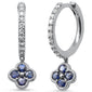 <span style="color:purple">SPECIAL!</span> .63ct G SI 14K White Gold Diamond & Blue Sapphire Gemstones Hoop Earrings