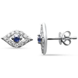 .56ct G SI 14K White Gold Diamond & Blue Sapphire Gemstones Evil Eye Earrings
