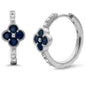 <span style="color:purple">SPECIAL!</span> .55ct G SI 14K White Gold Diamond & Blue Sapphire Gemstones Flower Hoop Earrings