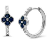 .55ct G SI 14K White Gold Diamond & Blue Sapphire Gemstones Flower Hoop Earrings
