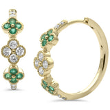 .83ct G SI 14K Yellow Gold Diamond & Emerald Gemstones Hoop Earrings