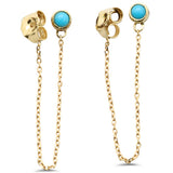 .16ct G SI 14K Yellow Gold Diamond Turquoise Chain Drop Earrings