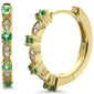 .25ct G SI 14K Yellow Gold Diamond & Emerald Gemstone Petite Hoop Earrings