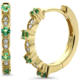 <span style="color:purple">SPECIAL!</span> .25ct G SI 14K Yellow Gold Diamond & Emerald Gemstone Petite Hoop Earrings