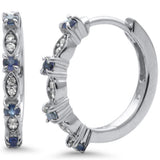 .28ct G SI 14K White Gold Diamond & Blue Sapphire Gemstone Petite Hoop Earrings