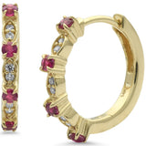 <span style="color:purple">SPECIAL!</span> .28ct G SI 14K Yellow Gold Diamond & Ruby Gemstone Petite Hoop Earrings
