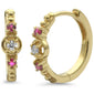 .19ct G SI 14K Yellow Gold Diamond & Ruby Gemstone Petite Hoop Earrings