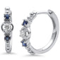 .19ct G SI 14K White Gold Diamond & Blue Sapphire Gemstone Petite Hoop Earrings