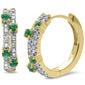 .41ct G SI 14K Yellow Gold Diamond & Emerald Gemstones Hoop Earrings