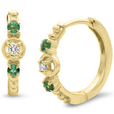 <span style="color:purple">¡ESPECIAL!</span> Pendientes de aro de oro amarillo de 14K con diamantes y esmeraldas de 0,19 ct G SI