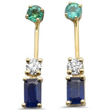 <span style="color:purple">¡ESPECIAL!</span> Aretes colgantes de 1,04 ct con diamantes G SI de oro amarillo de 14K y piedras preciosas de varios colores