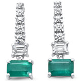 1.66ct G SI 14K White Gold Diamond & Emerald Gemstones Dangling Earrings
