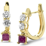 1.00ct G SI 14K Yellow Gold Diamond & Ruby Gemstones Hoop Earrings