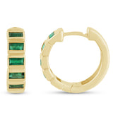 1.17ct G SI 14K Yellow Gold Diamond & Natural Emerald Gemstones Hoop Earrings