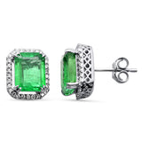 <span style="color:purple">SPECIAL!</span>4.74ct G SI 14K White Gold Natural Emerald Gemstone & Diamond Stud Statement Halo Earrings