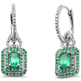 <span style="color:purple">¡ESPECIAL!</span>Pendientes Colgantes de Aro de Oro Blanco de 14K con Diamantes y Esmeraldas Naturales de 1.48ct G SI