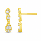 .38ct G SI 14K Yellow Gold Round & Baguette Diamond Dangle Earrings