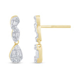 .38ct G SI 14K Yellow Gold Round & Baguette Diamond Dangle Earrings
