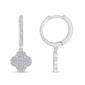 <span style="color:purple">SPECIAL!</span> .16ct G SI 14K White Gold Diamond Clover Dangling Hoop Earrings