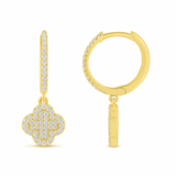 <span style="color:purple">¡ESPECIAL!</span> Pendientes de aro colgantes con forma de trébol de oro amarillo de 14K con diamante de .16ct G SI