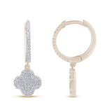 <span style="color:purple">¡ESPECIAL!</span> Pendientes de aro colgantes con forma de trébol de oro amarillo de 14K con diamante de .16ct G SI