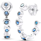 1.23ct G SI 14K White Gold Diamond & Blue Sapphire Gemstones J Hoop Earrings