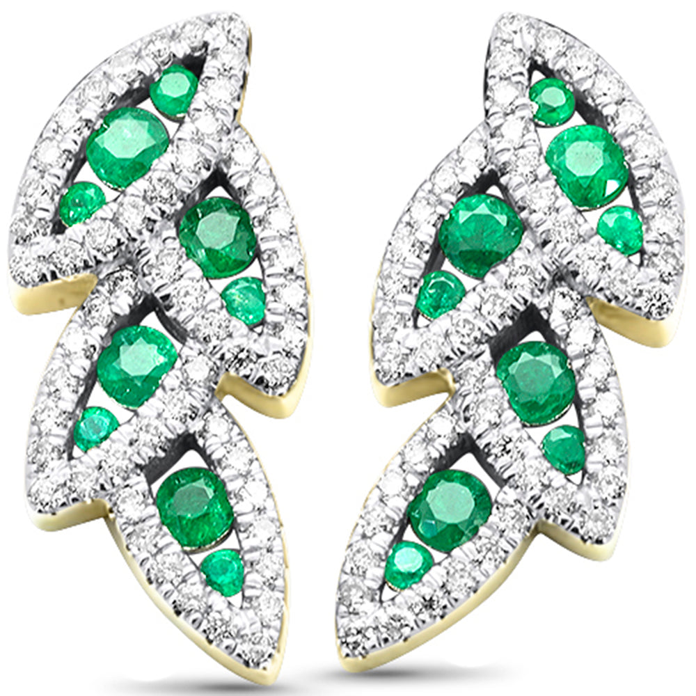 1.17ct G SI 14K Yellow Gold Diamond & Emerald Gemstones Drop Earrings