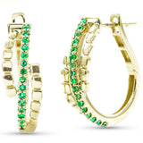.18ct G SI 14K Yellow Gold Diamond & Emerald Gemstones Hoop Earrings