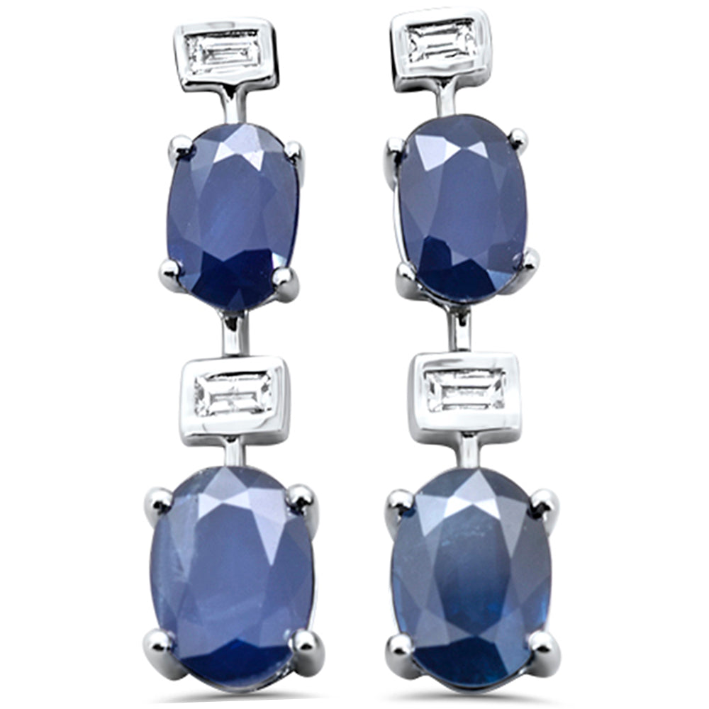 3.20ct G SI 14K White Gold Diamond & Blue Sapphire Gemstones Drop Earrings