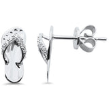 Pendientes de sandalias de playa con diamantes de oro blanco de 14 quilates, 0,08 ct, G SI