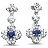 <span style="color:purple">SPECIAL!</span>.55ct G SI 14K White Gold Diamond & Blue Sapphire Gemstones Drop Flower Earrings