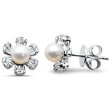 <span style="color:purple">SPECIAL!</span> .34ct G SI 14K White Gold Diamond & Pearl Flower Earrings