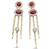 1.12ct G SI 14K Yellow Gold Unique Diamond & Ruby Gemstones Drop Earrings