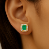 .50ct G SI 14K Yellow Gold Diamond & Emerald Gemstone Stud Earrings