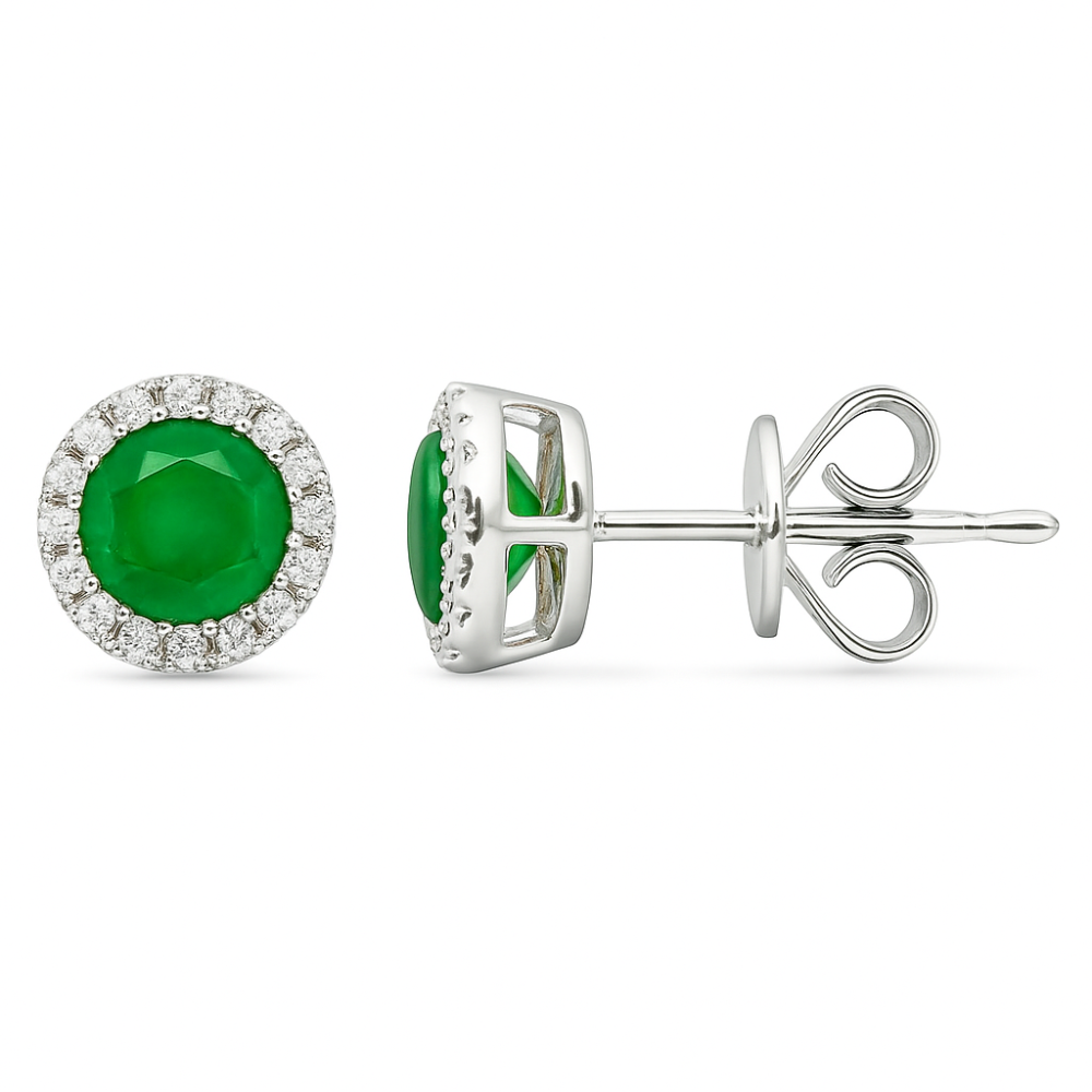 .62ct G SI 14K White Gold Diamond & Emerald Gemstone Earrings