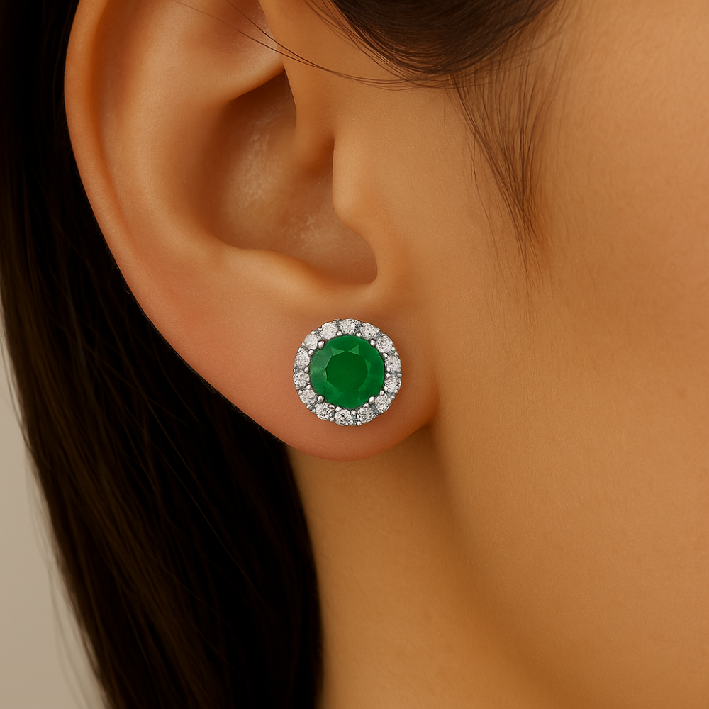 .62ct G SI 14K White Gold Diamond & Emerald Gemstone Earrings