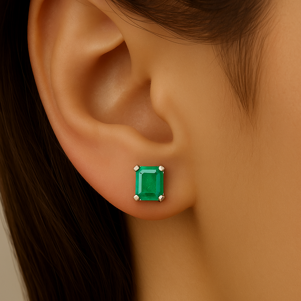 1.04ct G SI 14K White Gold Natural Emerald Gemstones Stud Earrings