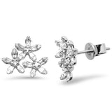 <span style="color:purple">SPECIAL!</span> .44ct G SI 14K White Gold Round & Baguette Diamond Flower Earrings