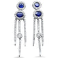 <span style="color:purple">SPECIAL!</span> 1.11ct G SI 14K White Gold Unique Diamond & Blue Sapphire Gemstones Drop Earrings
