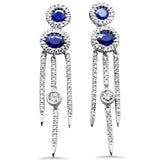 1.11ct G SI 14K White Gold Unique Diamond & Blue Sapphire Gemstones Drop Earrings