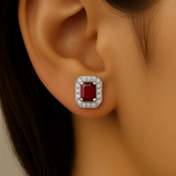 <span style="color:purple">SPECIAL!</span .48ct G SI 14K White Gold Diamond & Ruby Gemstone Stud Earrings