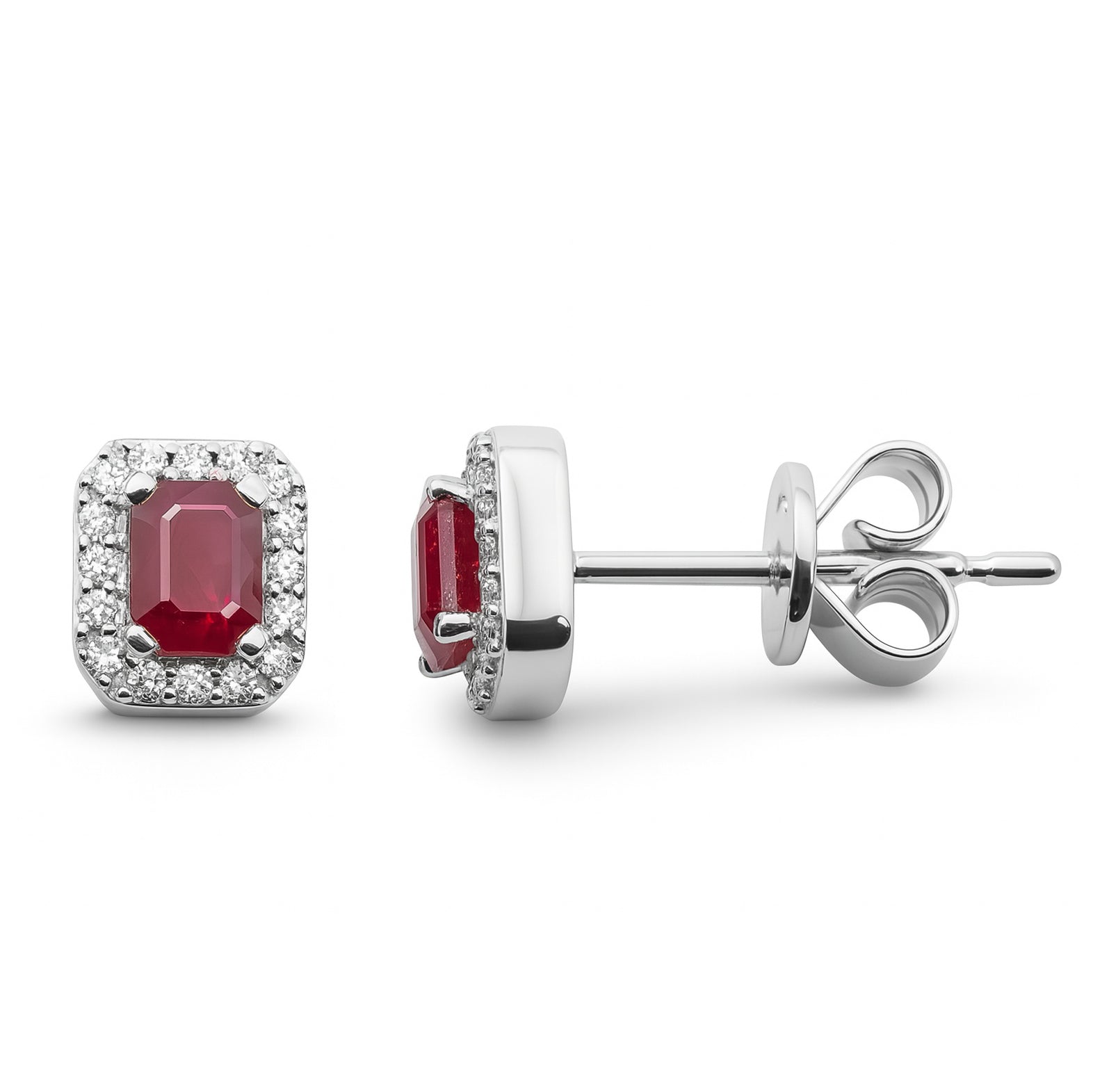 <span style="color:purple">SPECIAL!</span .48ct G SI 14K White Gold Diamond & Ruby Gemstone Stud Earrings