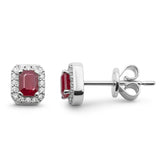 <span style="color:purple">SPECIAL!</span .48ct G SI 14K White Gold Diamond & Ruby Gemstone Stud Earrings